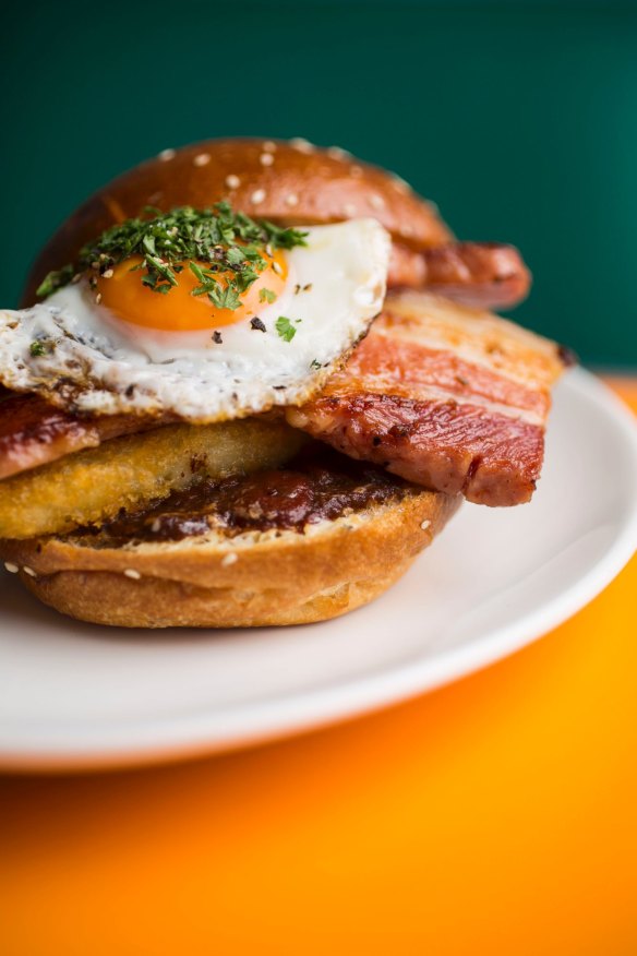 The breakfast burger at Matinee Coffee in Marrickville. 