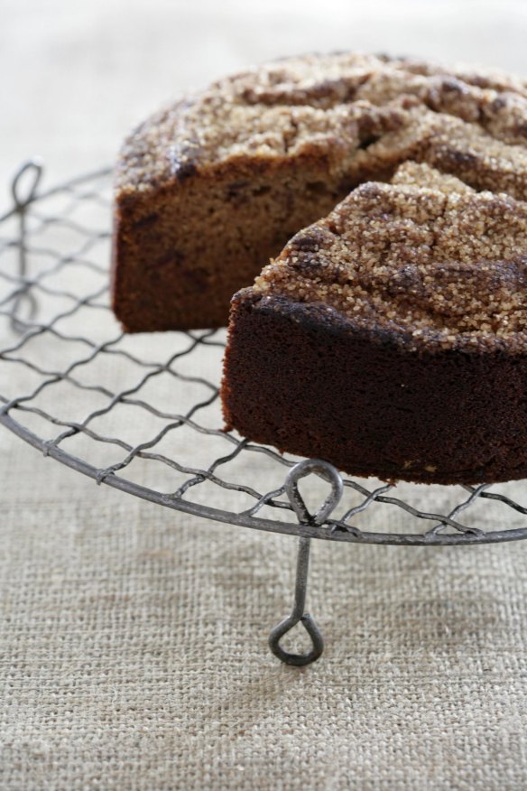 Coffee and date cake with a crunchy sugar crust.