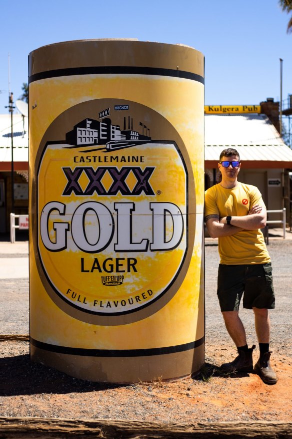 Unico Zelo winemaker Brendan Carter on pub tour in the outback.