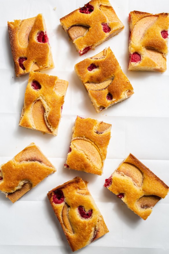 Ree's peach, raspberry tray cake - or just roast or poach the fruit for a simpler dessert.