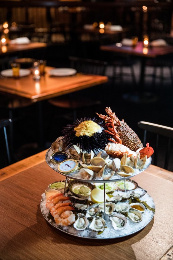 The seafood tower at Mary's Underground.  
