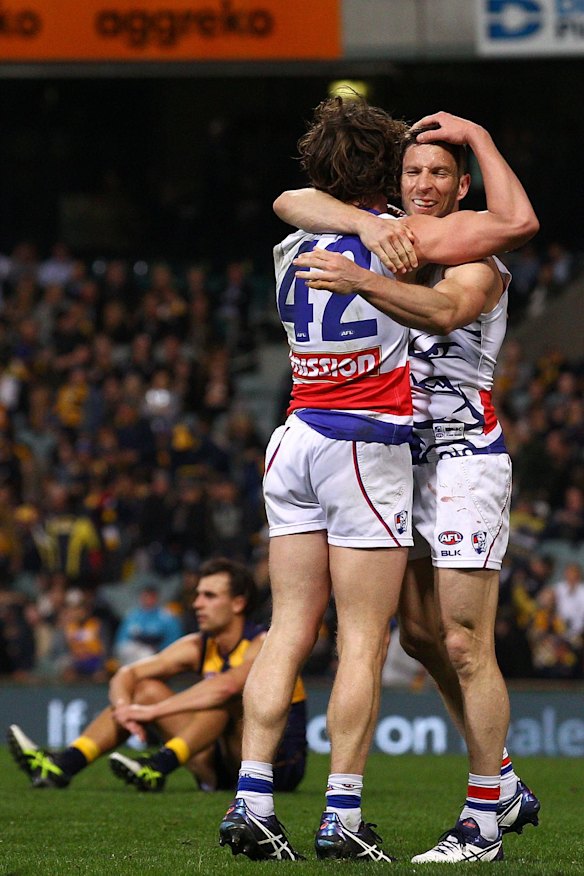 Liam Picken and Matthew Boyd celebrate the big upset win.