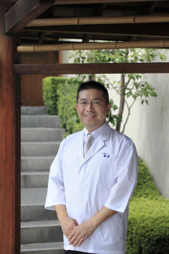 Michelin three-star chef Hideaki Matsuo outside his Osaka restaurant Kashiwaya.