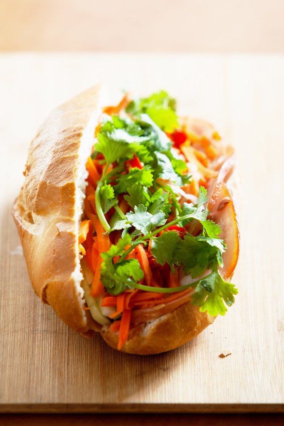 Stuff cold roast meats into a bahn mi-style roll with pate, chilli and coriander.