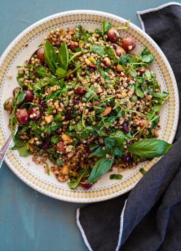 Toasted buckwheat, blistered grape and herb salad.