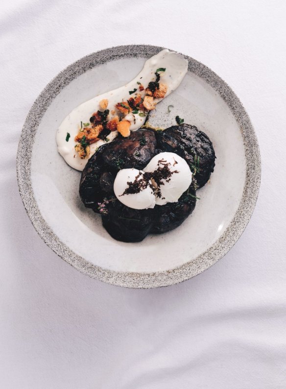 Portobello mushrooms, truffled chevre, gremolata migas and poached eggs from the cafe's upcoming 
No Eggs on Toast book.