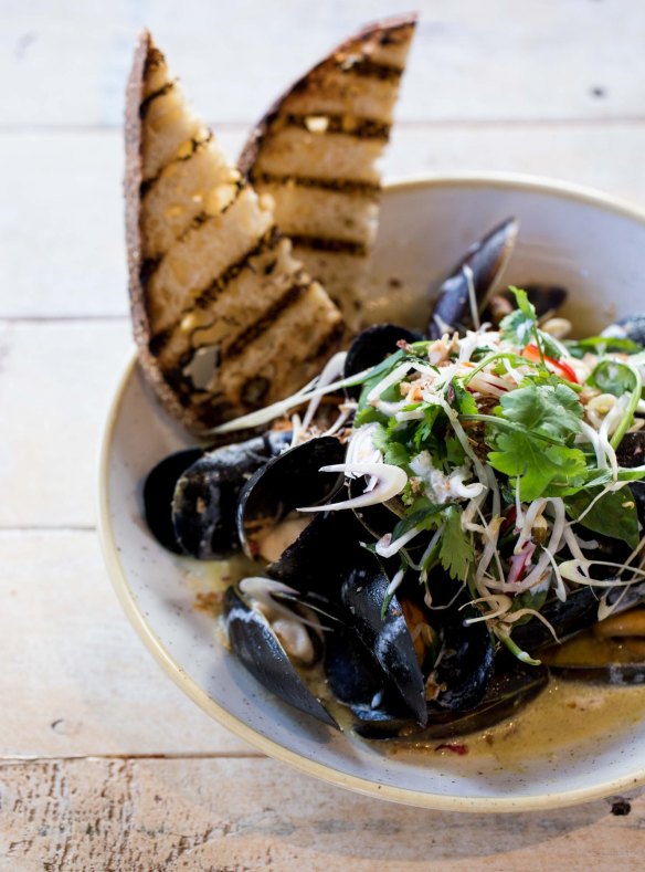 Mussels in a coconut and lemongrass broth.