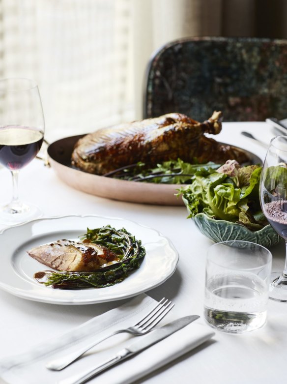 Dry-aged duck from the wood oven served with Cumberland sauce and endive at Gimlet at Cavendish House, Melbourne.