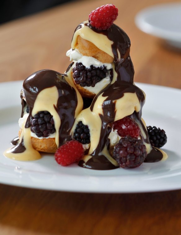 A stack of summer berry profiteroles.