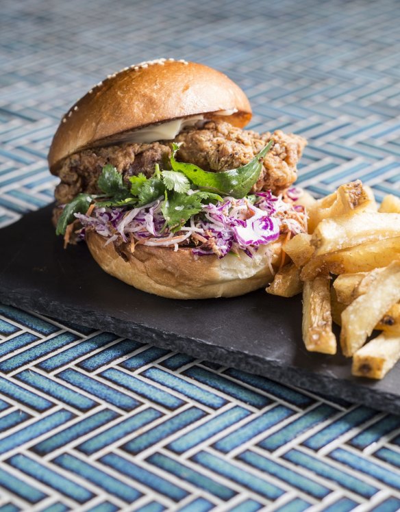 The burger is reinvented each week, five-spice free-range chicken version pictured.