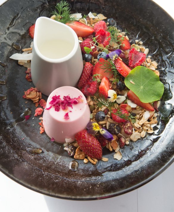 Pretty coconut panna cotta granola.