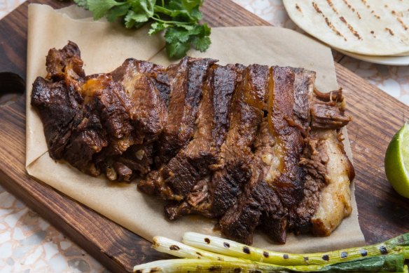 Slow-cooked beef brisket for tacos.