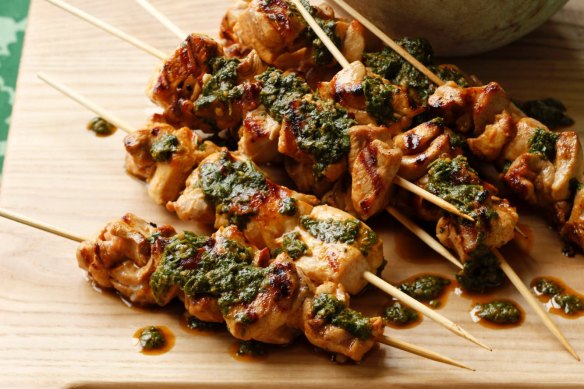 Chicken skewers with chermoula.