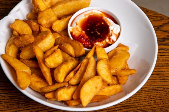 Wedges with garlic labne and fermented chilli at The Woolpack.