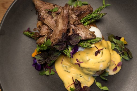 Eggs benedict with lamb.