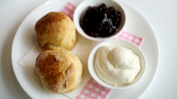 Devonshire Tea Cafe, Surry Hills. Devonshire Tea - A pair of fresh scones, jam and whipped cream.