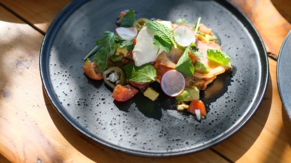 Sweetcorn fritters at Kangaroo Island's Cactus cafe.