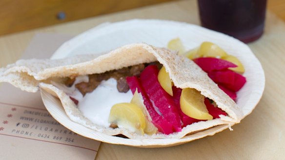 Breakfast of champions: fuul medames with hibiscus tea.