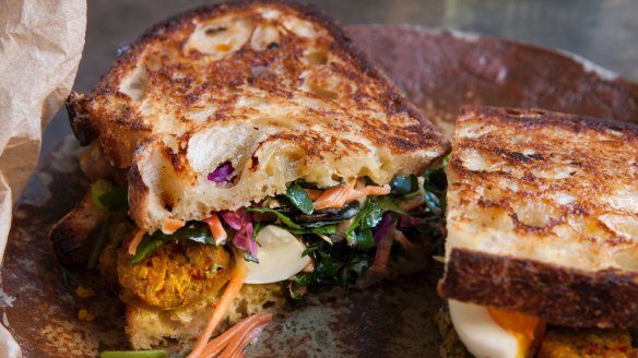 One of Sydney's best sandwiches: Boon Cafe's nahm prik num on sourdough. 
