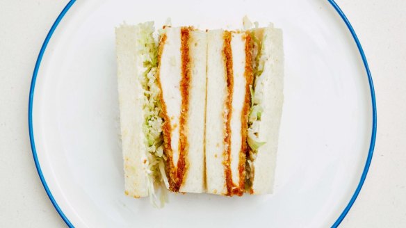 Masala fried chicken sando with lettuce and mayonnaise.