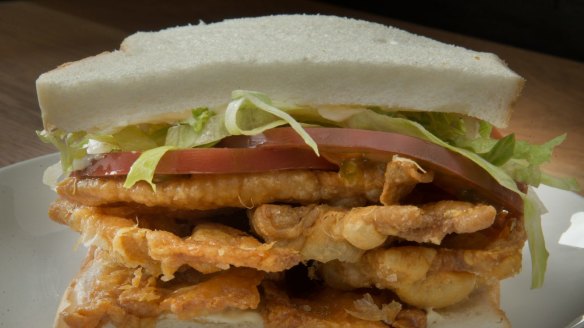 The snack of 2016: Bar Liberty's signature GLT sandwich with chicken skin subbing in for bacon.
