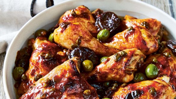 This version of chicken marbella uses leg quarters and a lighter hand with the sweetness.