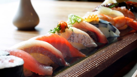 A mixed sushi plate at Sake restaurant.