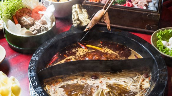 Hot pot, like that served at Panda Hot Pot, is a novel way to share the cooking duties on Christmas Day.