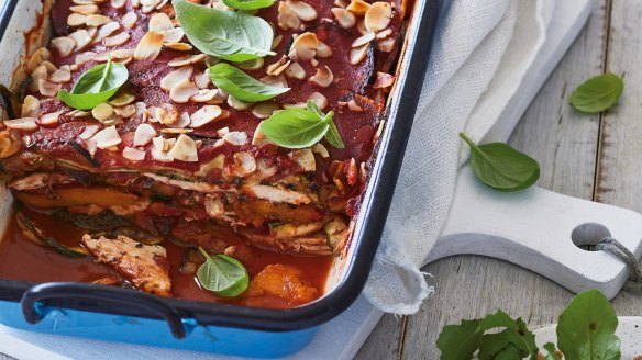 Get a protein hit with this chicken and vegetable 'lasagne'.
