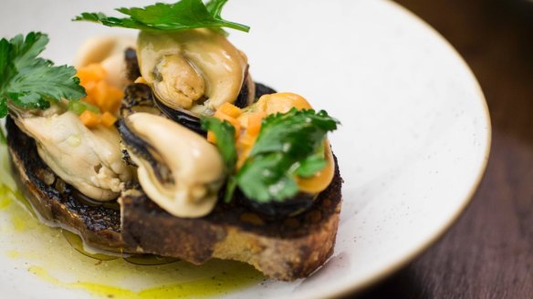 Smoked mussels on Iggy's toast.