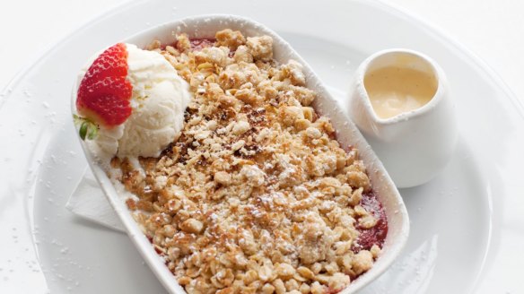 Apple and rhubarb crumble at Micky's Cafe.