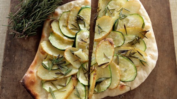 Potato and zucchini pizza.