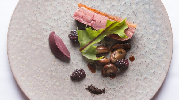 Dry-aged duck, blackberries and radicchio.