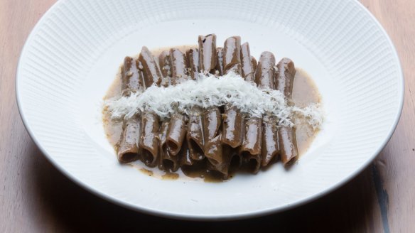 Cacio e pepe maccheroni al ferretto (the pasta is made with grano arso aka 'burnt flour').