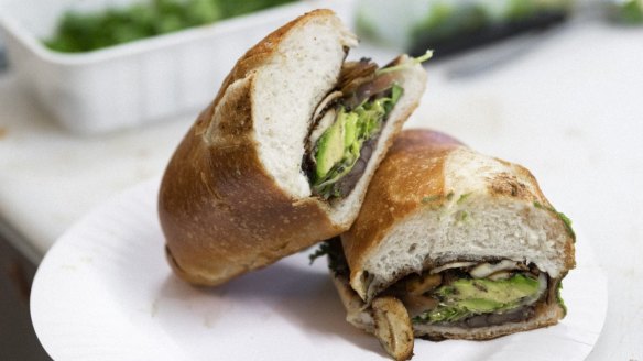The torta (sandwich) with  black bean paste, pickled onion, lettuce, avocado and coriander.