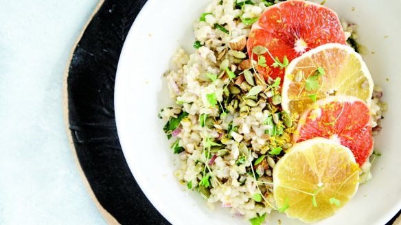 Nutty brown rice detox salad with blood orange vinaigrette.