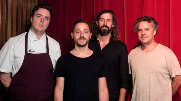 Chefs cooking at Royal Moyle for the Laneway festivals in Sydney and Melbourne, from left, Will Elliott, Enrico Tomellieri, David Moyle, with festival founder Danny Rogers.
