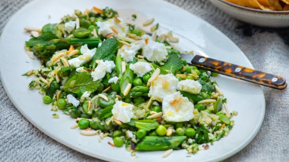 Spring tabbouleh with peas, asparagus and broad beans.