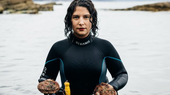 Franklin chef Analiese Gregory diving for abalone.