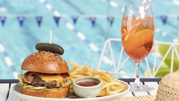 The wagyu beef burger at Poolside Cafe.