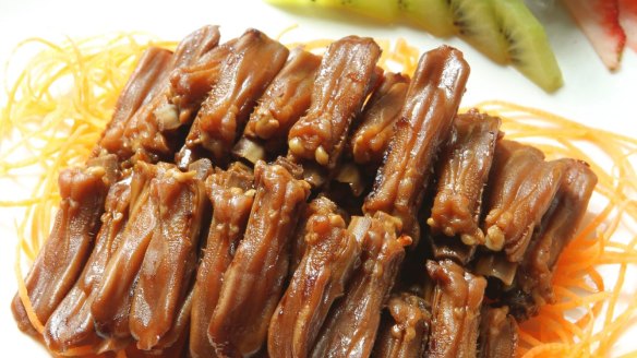 Duck tongue in special soy sauce from Quanjude.