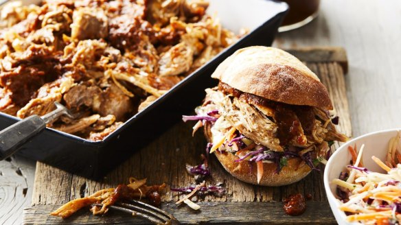 Slow-braised pulled pork with home-made smoky barbecue sauce.