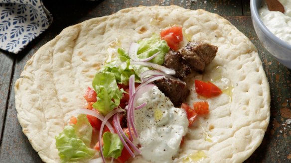 Char-grilled lamb souvlaki. 