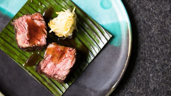 Char-grilled beef short rib with carrot and leek at Momofuku Seiobo.