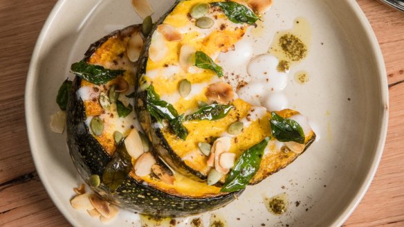 Cumin-roasted pumpkin with curry leaves.