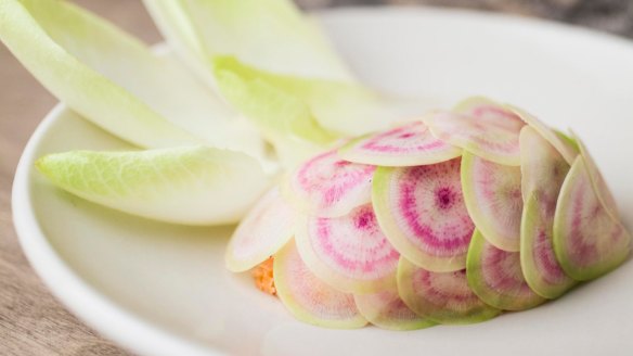 Go-to dish: Radish covered smoked Petuna ocean trout rillettes.