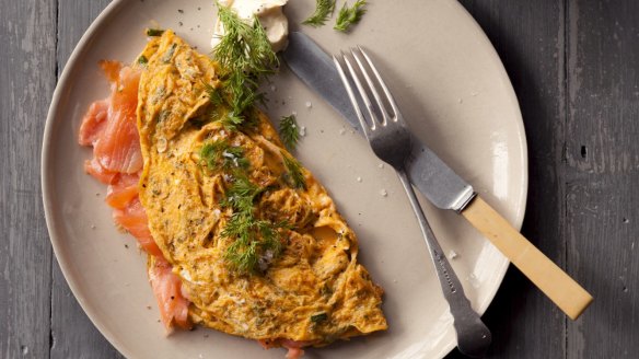 Jill Dupleix's classic omelette with smoked salmon and creme fraiche.