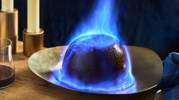 Blaze of glory: Light the brandy in a small saucepan before pouring over the pud for your best chance at a fetching blue flame.