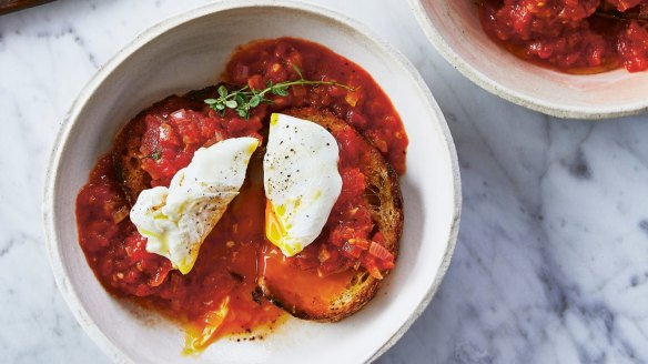 This dish is essentially poached eggs in a tomato and onion base.