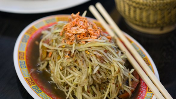 Paw paw salad with Lao crab and anchovy sauce at Lao Village.